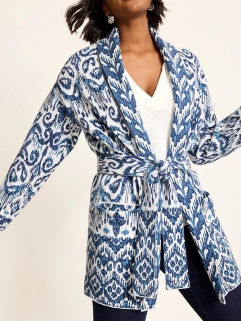 Tommy Bahana Ikat Cardigan Sweater in Blue Size X-Small Cashmere Blend - NWT